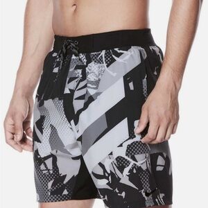 Nike Board Shorts Printed Graffiti Swim Trunks Black Shorts‎ Mens Size M Stretch